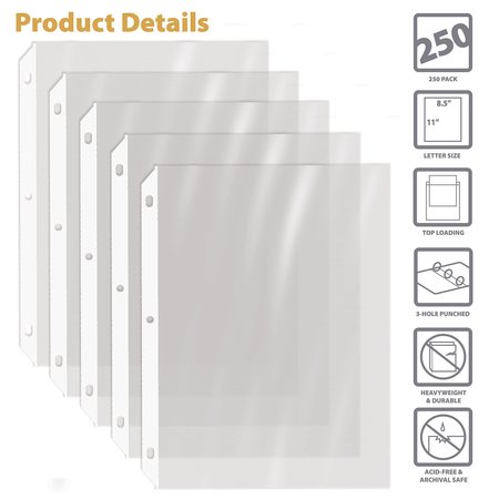 Gold Seal Sheet Protectors, Clear Heavyweight Poly, 8.5in. x 11in. Extra Sturdy, Secure Topload, 250PK 81413